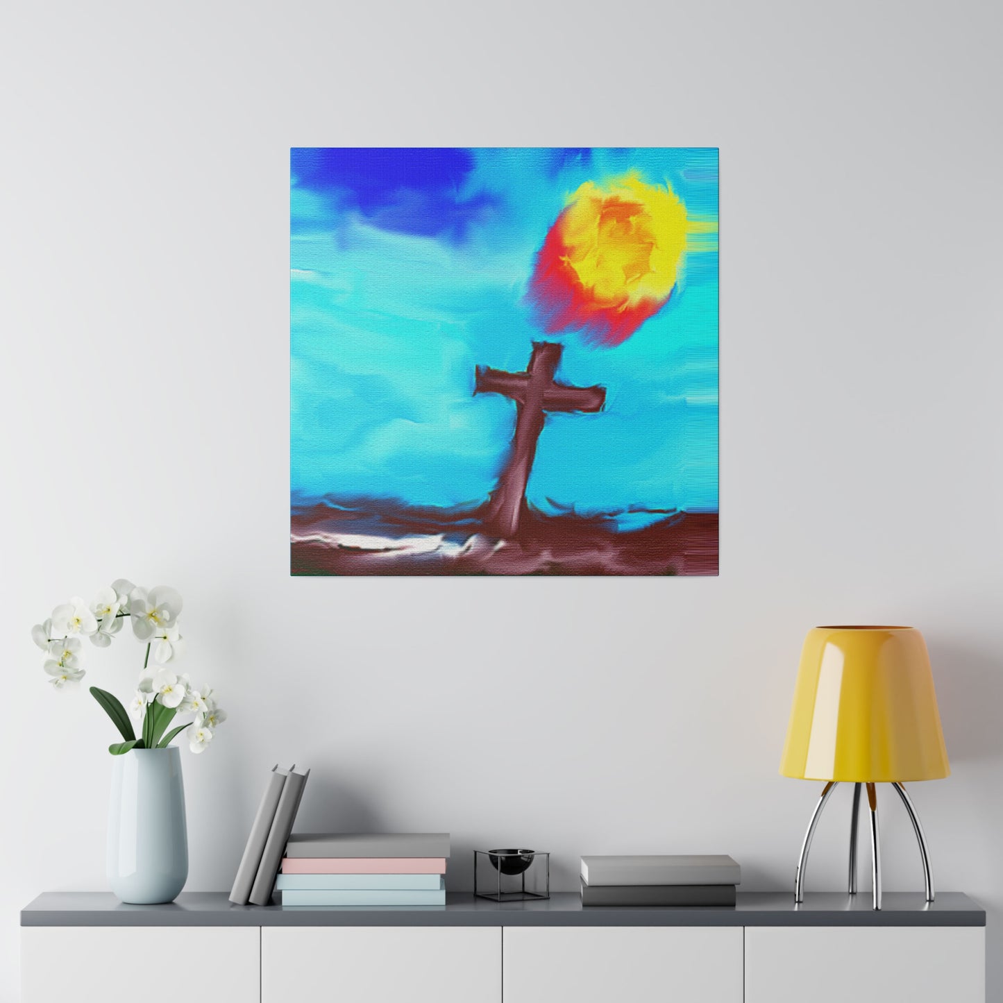 "Powerful Cross Painting - Inspirational Art by Rossouw on Matte Canvas"