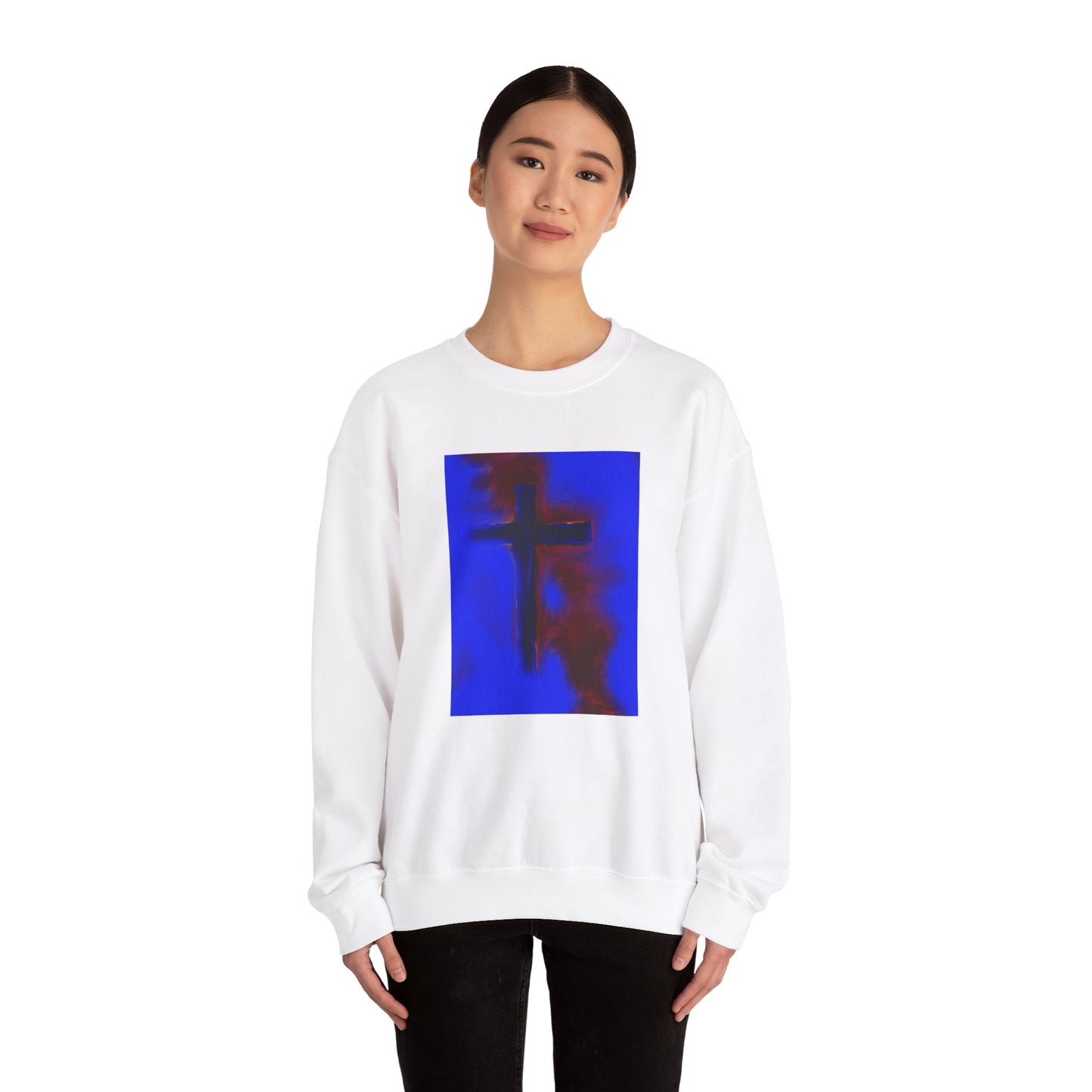 "Rise Up - Enlightened Spirit Crewneck Sweatshirt – Spiritual Cross Painting”