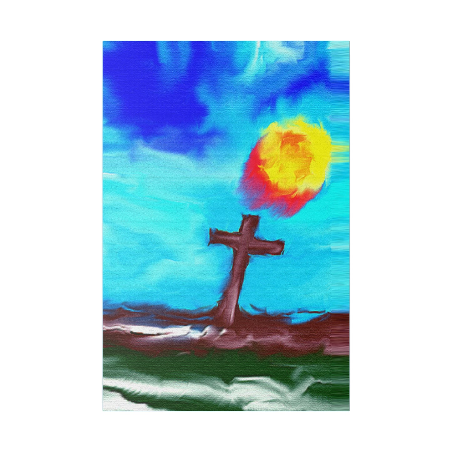 "Powerful Cross Painting - Inspirational Art by Rossouw on Matte Canvas"