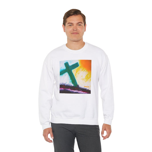 "Sunrise - Enlightened Spirit Crewneck Sweatshirt – Spiritual Cross Art Painting”