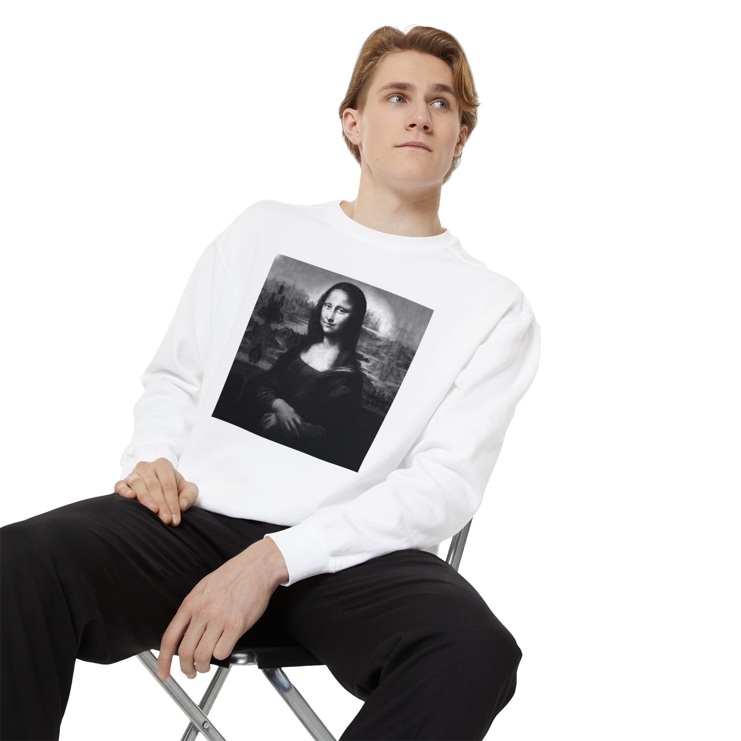 Mona Lisa (B&W): Luxurious Unisex Garment-Dyed Sweatshirt