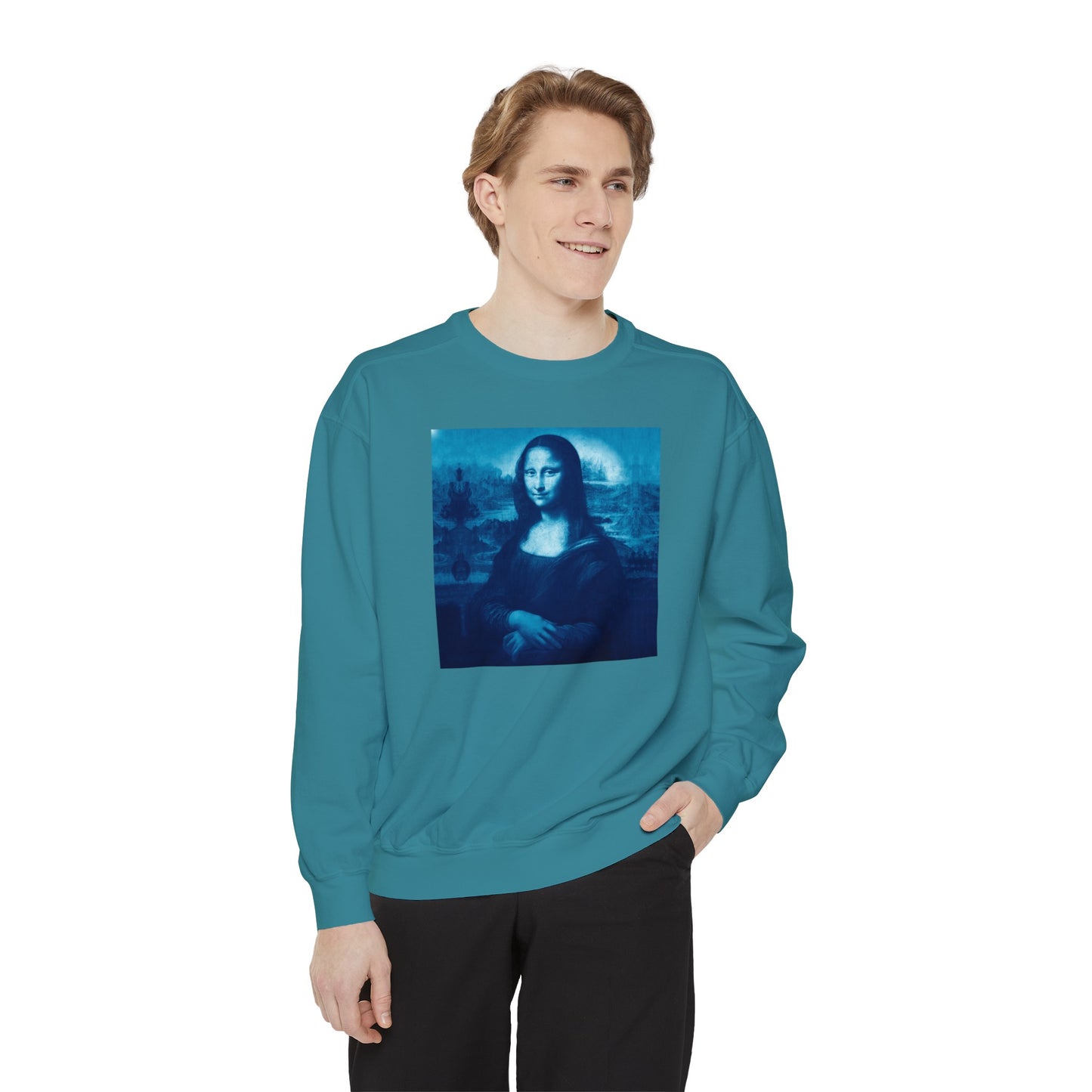 Mona Lisa (blue): Luxurious Unisex Garment-Dyed Sweatshirt