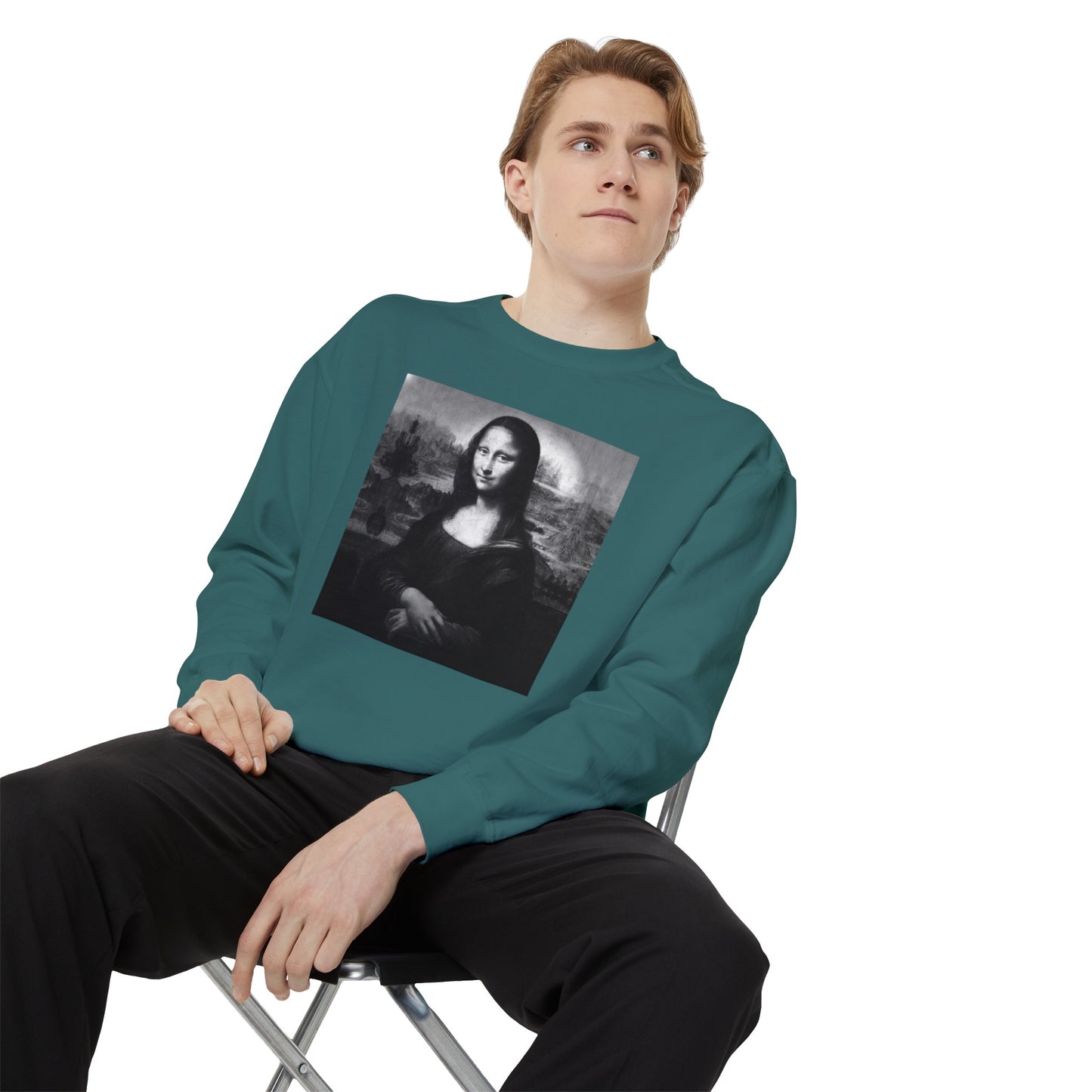 Mona Lisa (B&W): Luxurious Unisex Garment-Dyed Sweatshirt