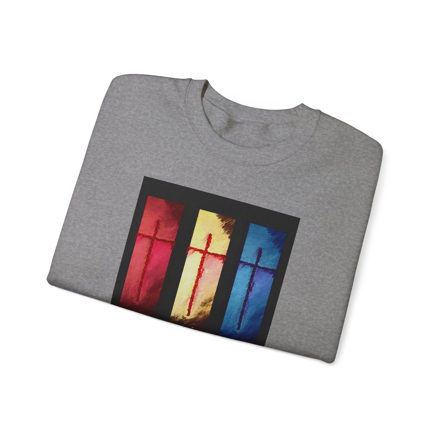 "Three Souls - Enlightened Spirit Crewneck Sweatshirt – Spiritual Cross Art Painting”