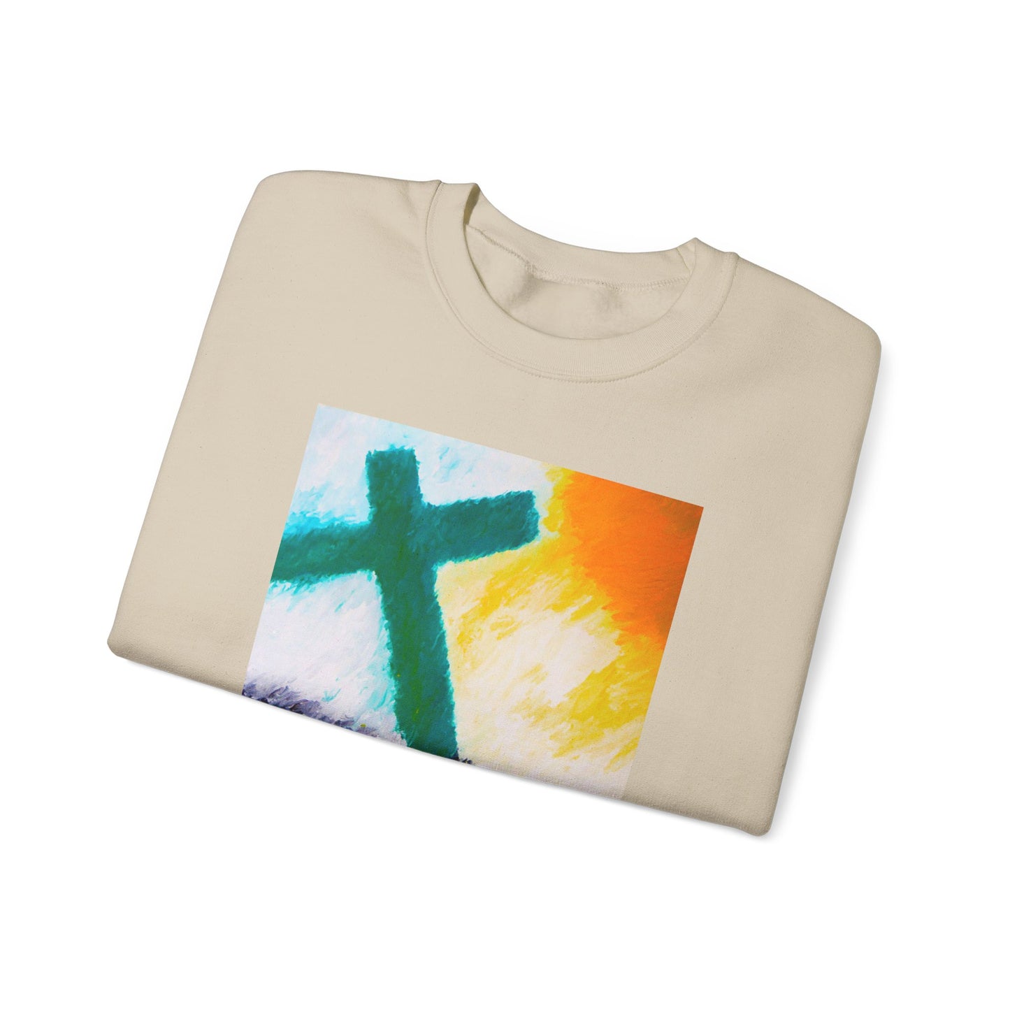 "Sunrise - Enlightened Spirit Crewneck Sweatshirt – Spiritual Cross Art Painting”