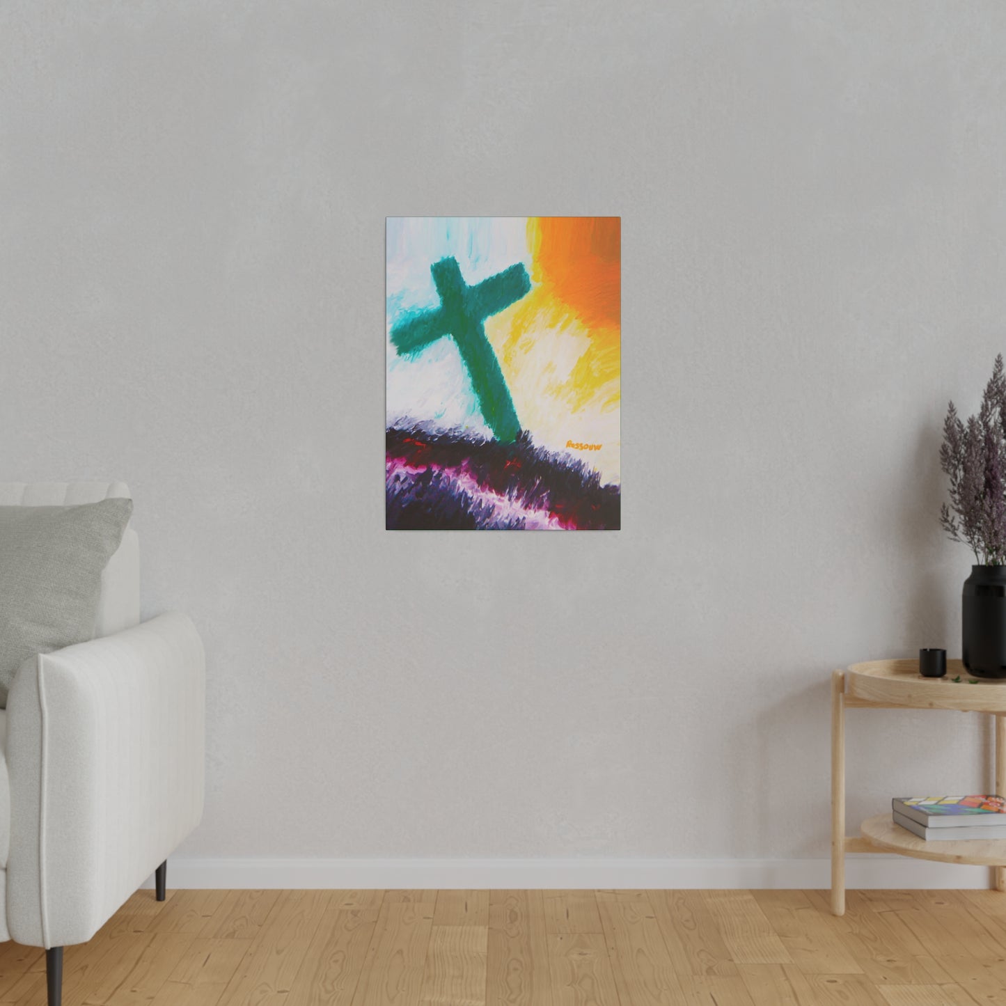 "Powerful Cross Painting - Inspirational Art by Rossouw on Matte Canvas"