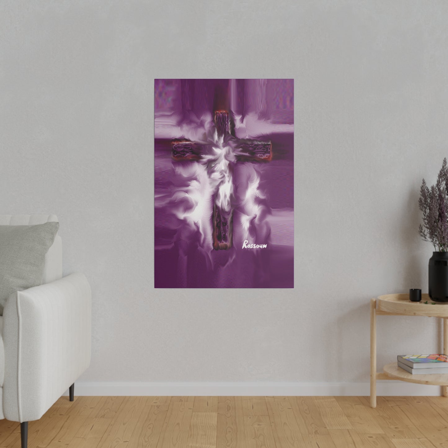 "Powerful Cross Painting - Inspirational Art by Rossouw on Matte Canvas"