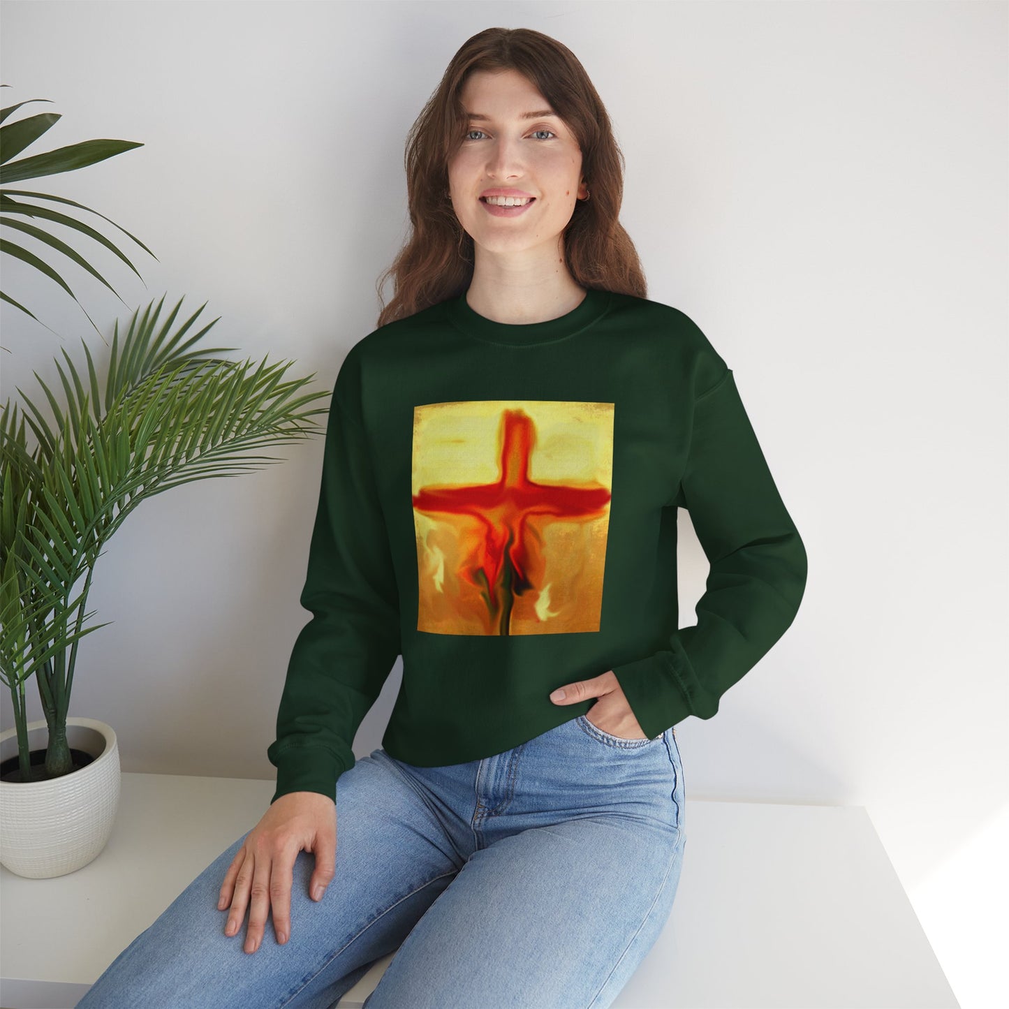 "Rose Petals - Enlightened Spirit Crewneck Sweatshirt – Spiritual Cross Art Painting”