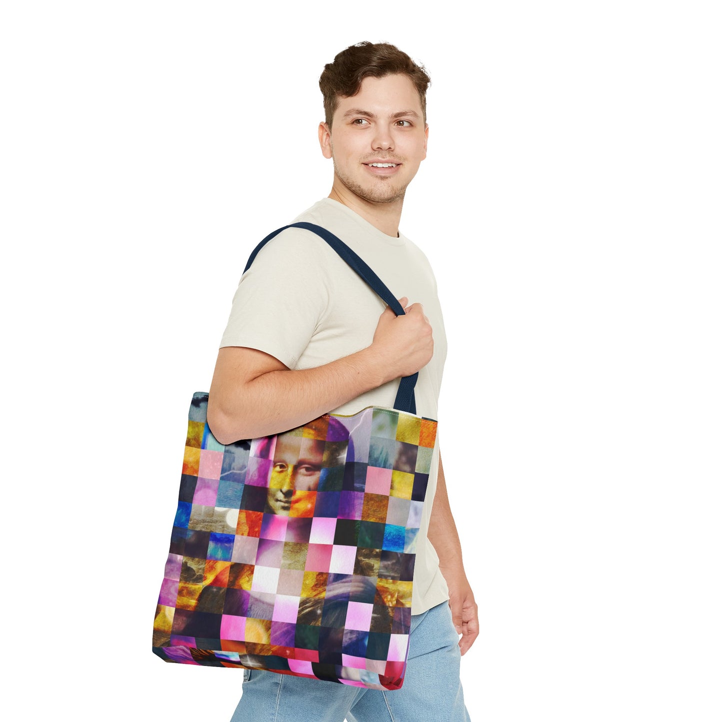 Mona Lisa (In Lights) Tote Bags - Vibrant Designer Fashion with Iconic Artistry