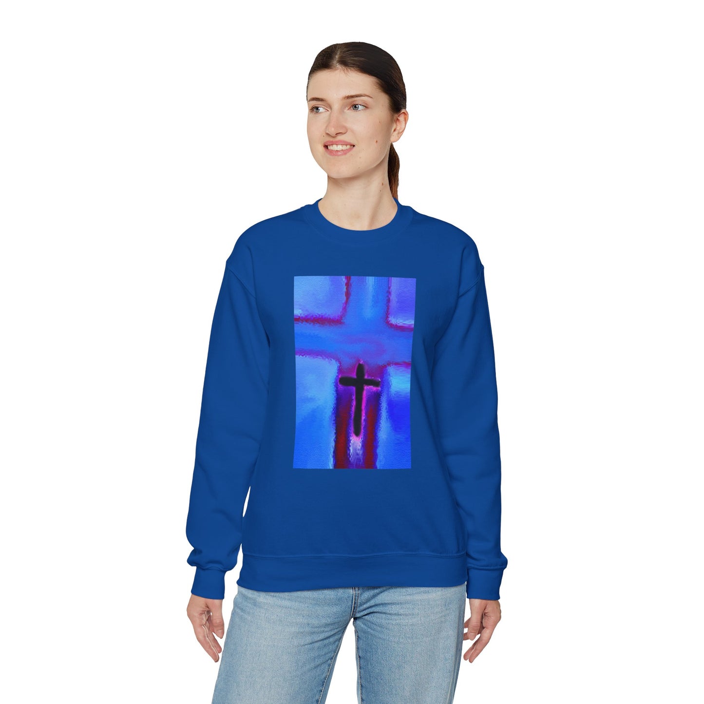 "Take Flight - Enlightened Spirit Crewneck Sweatshirt – Spiritual Cross Art Painting”