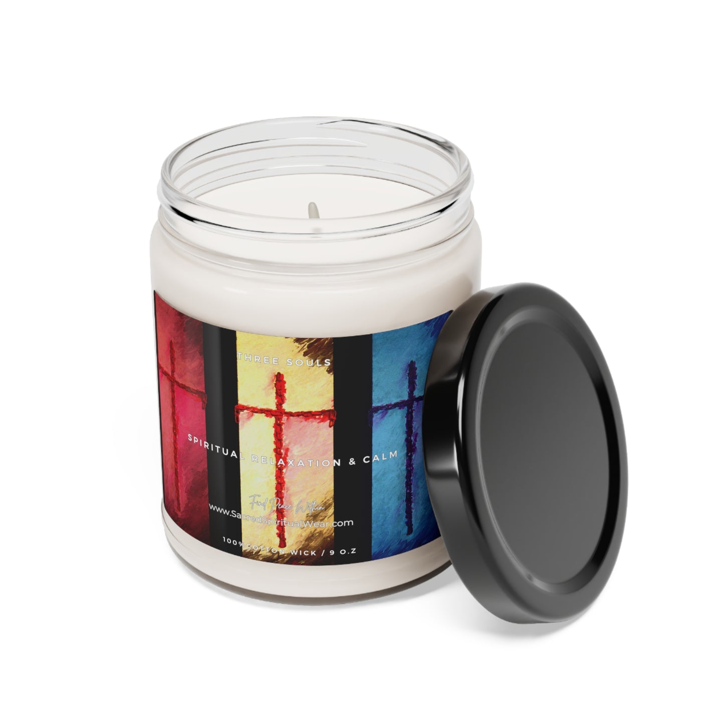 "Three Souls - Inspirational Soy Scented Candles with Cross Art"