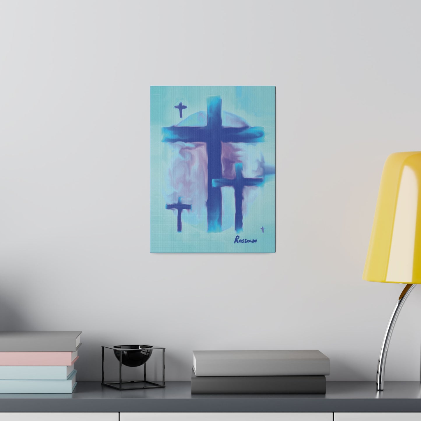 "Powerful Cross Painting - Inspirational Art by Rossouw on Matte Canvas"