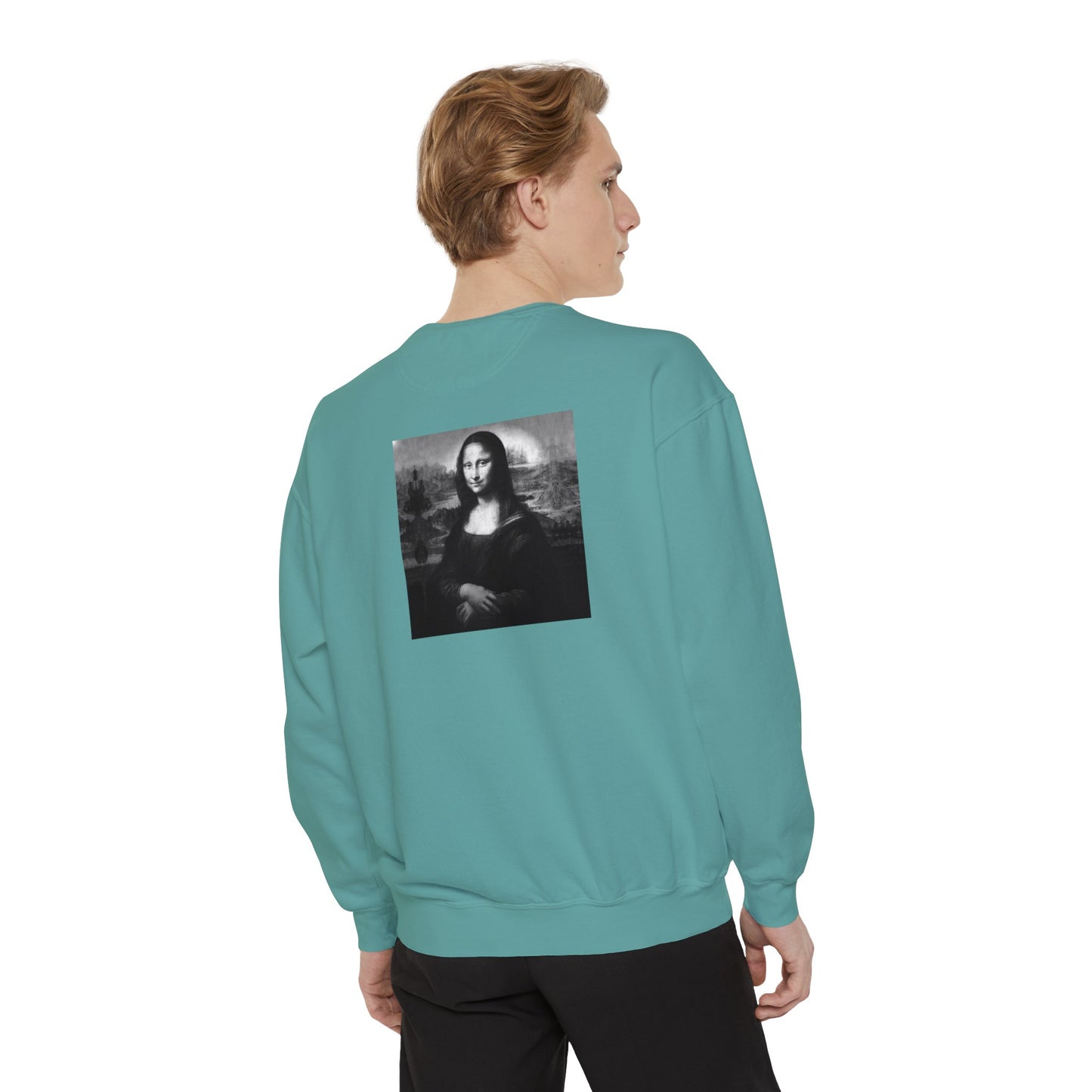 Mona Lisa (B&W): Luxurious Unisex Garment-Dyed Sweatshirt