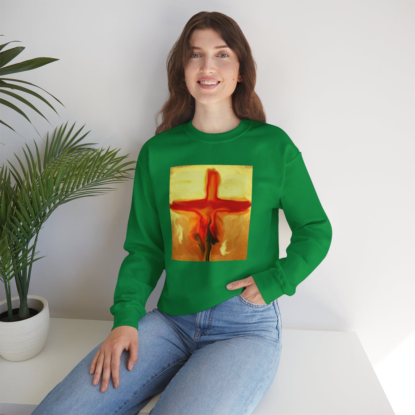 "Rose Petals - Enlightened Spirit Crewneck Sweatshirt – Spiritual Cross Art Painting”