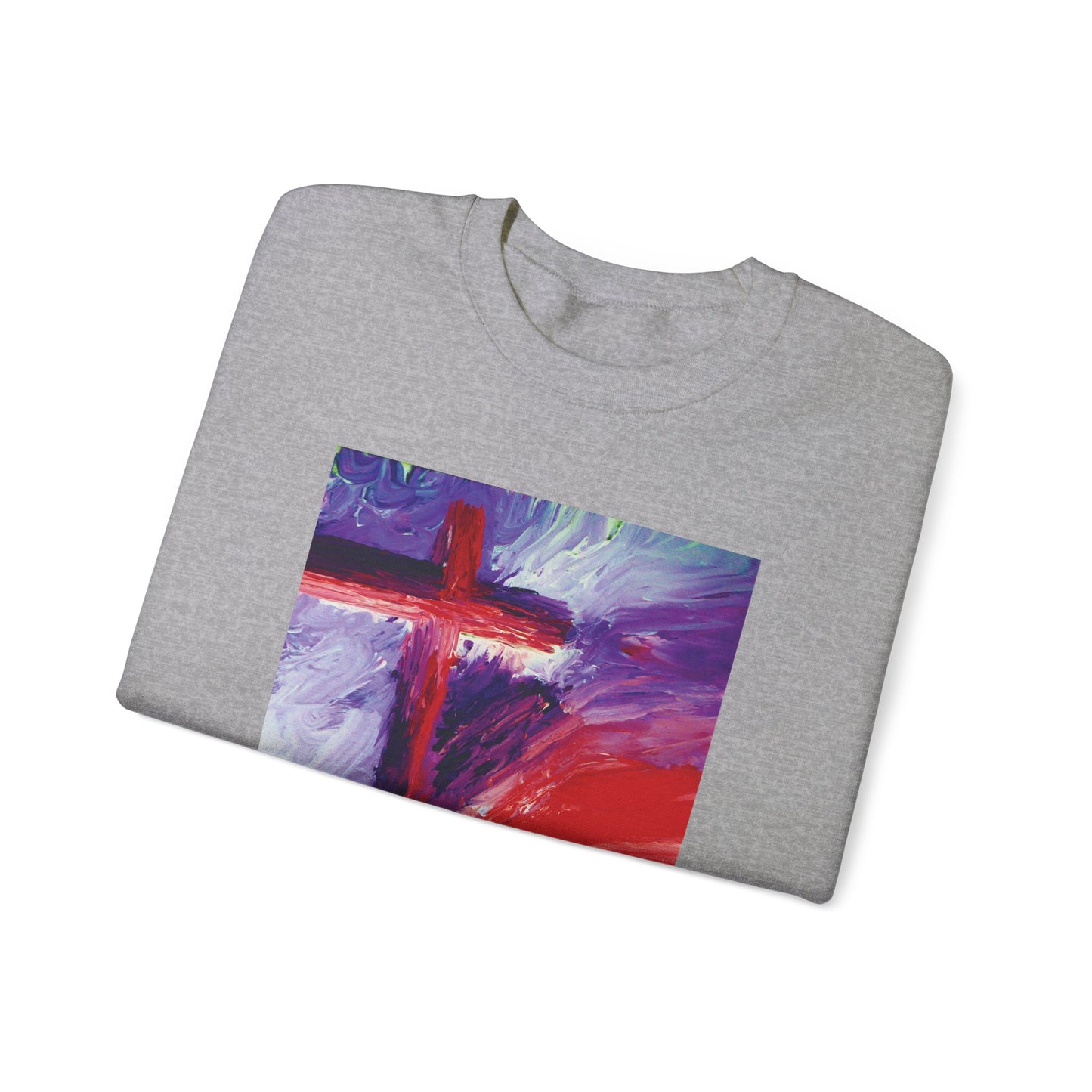 "Candy Skies - Enlightened Spirit Crewneck Sweatshirt – Spiritual Cross Art Painting”