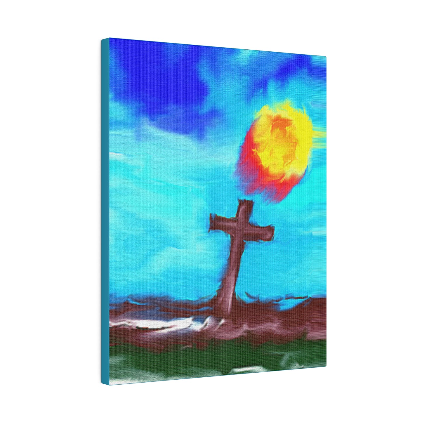 "Powerful Cross Painting - Inspirational Art by Rossouw on Matte Canvas"