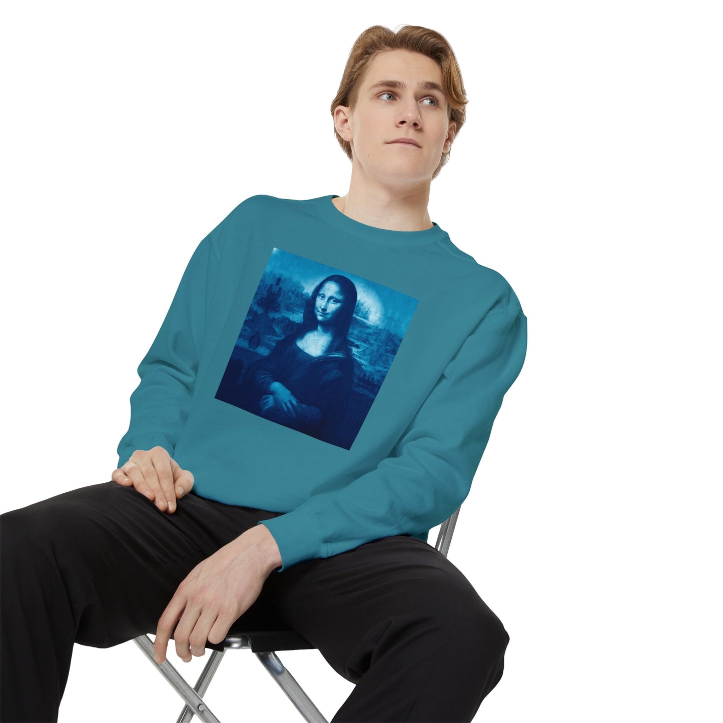 Mona Lisa (blue): Luxurious Unisex Garment-Dyed Sweatshirt