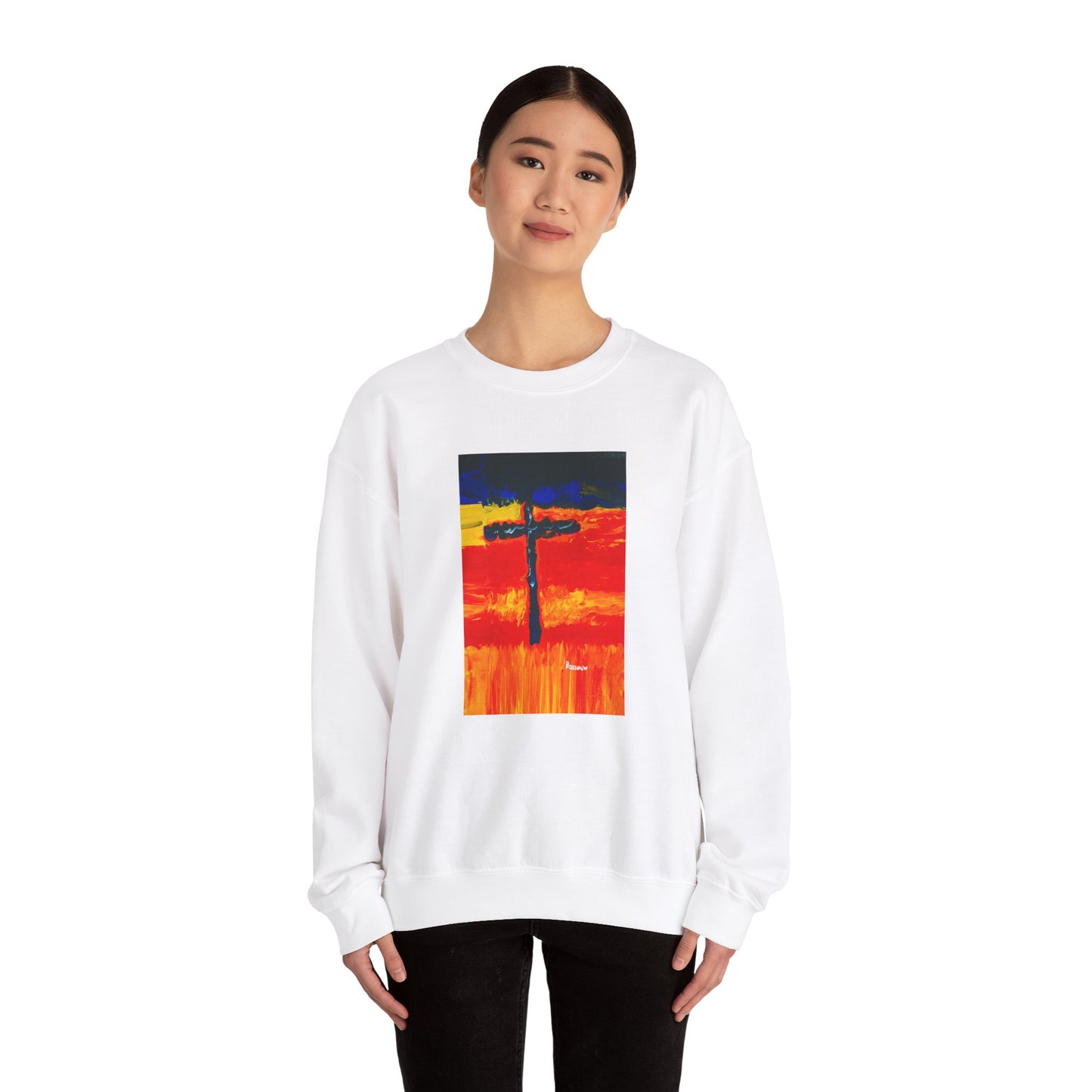 "Rainbow Warrior - Enlightened Spirit Crewneck Sweatshirt – Spiritual Cross Art Painting”