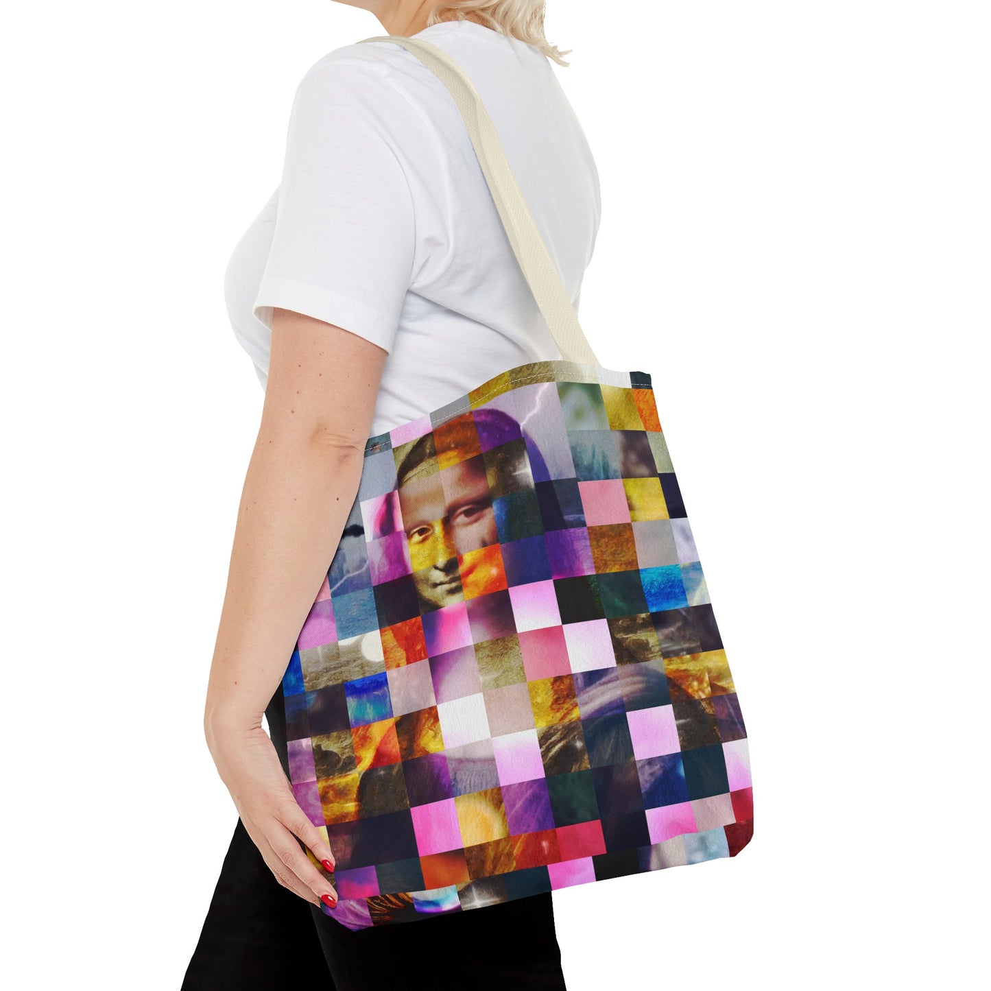 Mona Lisa (In Lights) Tote Bags - Vibrant Designer Fashion with Iconic Artistry