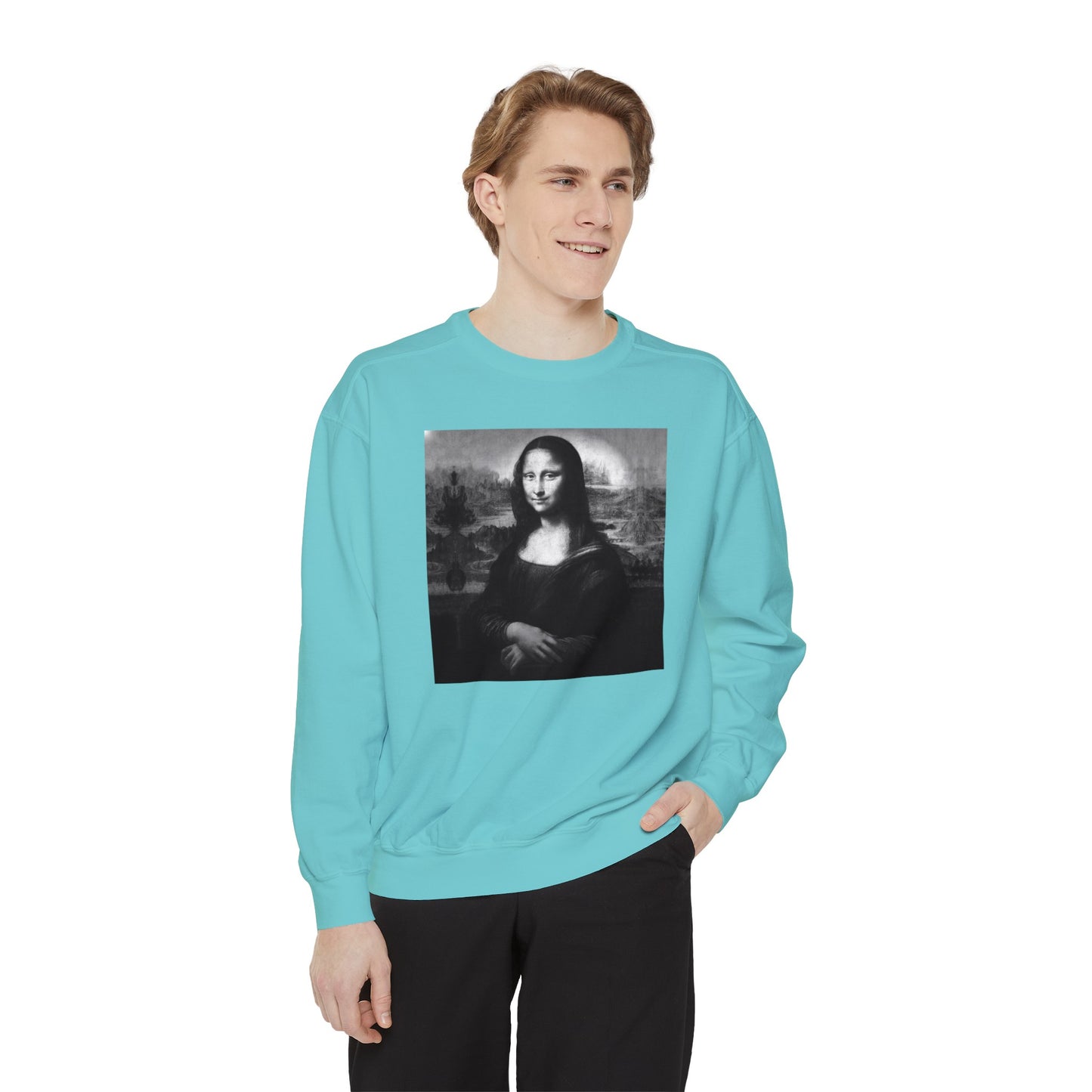 Mona Lisa (B&W): Luxurious Unisex Garment-Dyed Sweatshirt