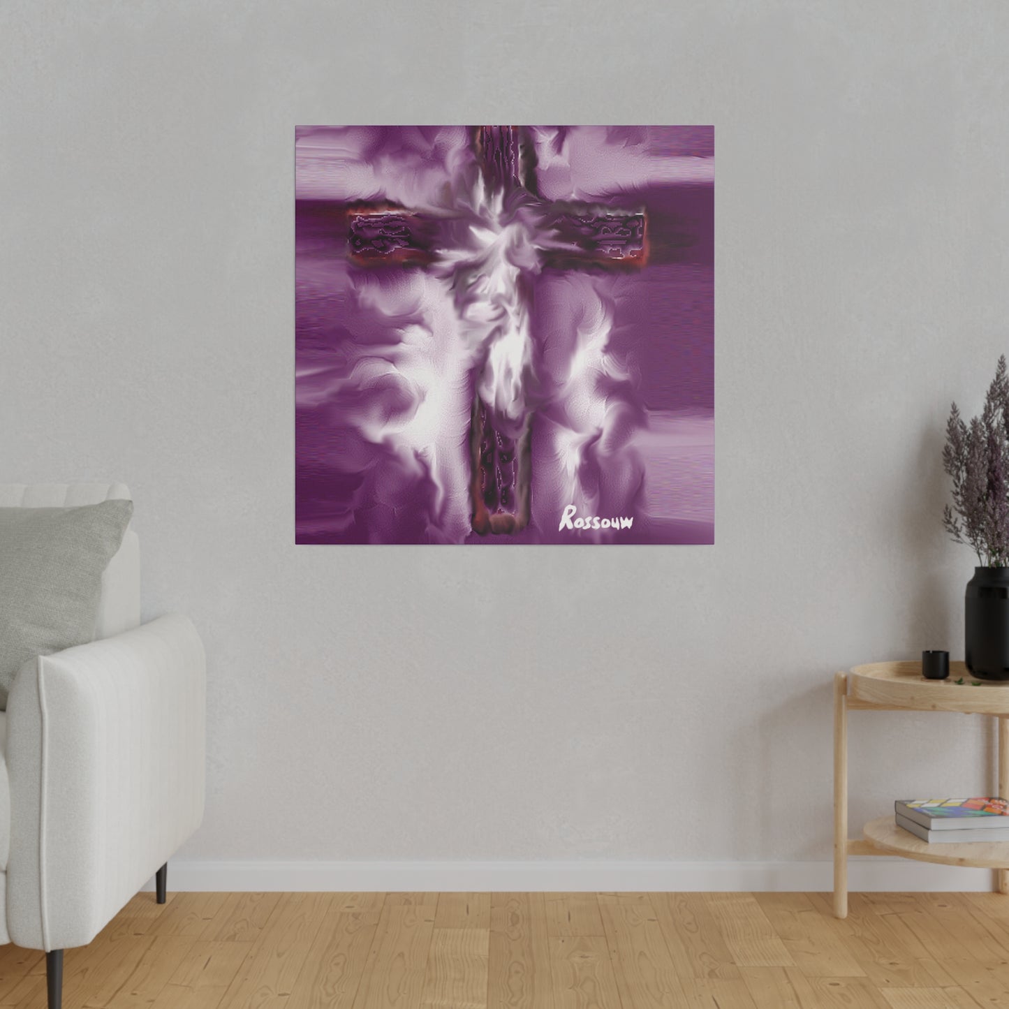 "Powerful Cross Painting - Inspirational Art by Rossouw on Matte Canvas"