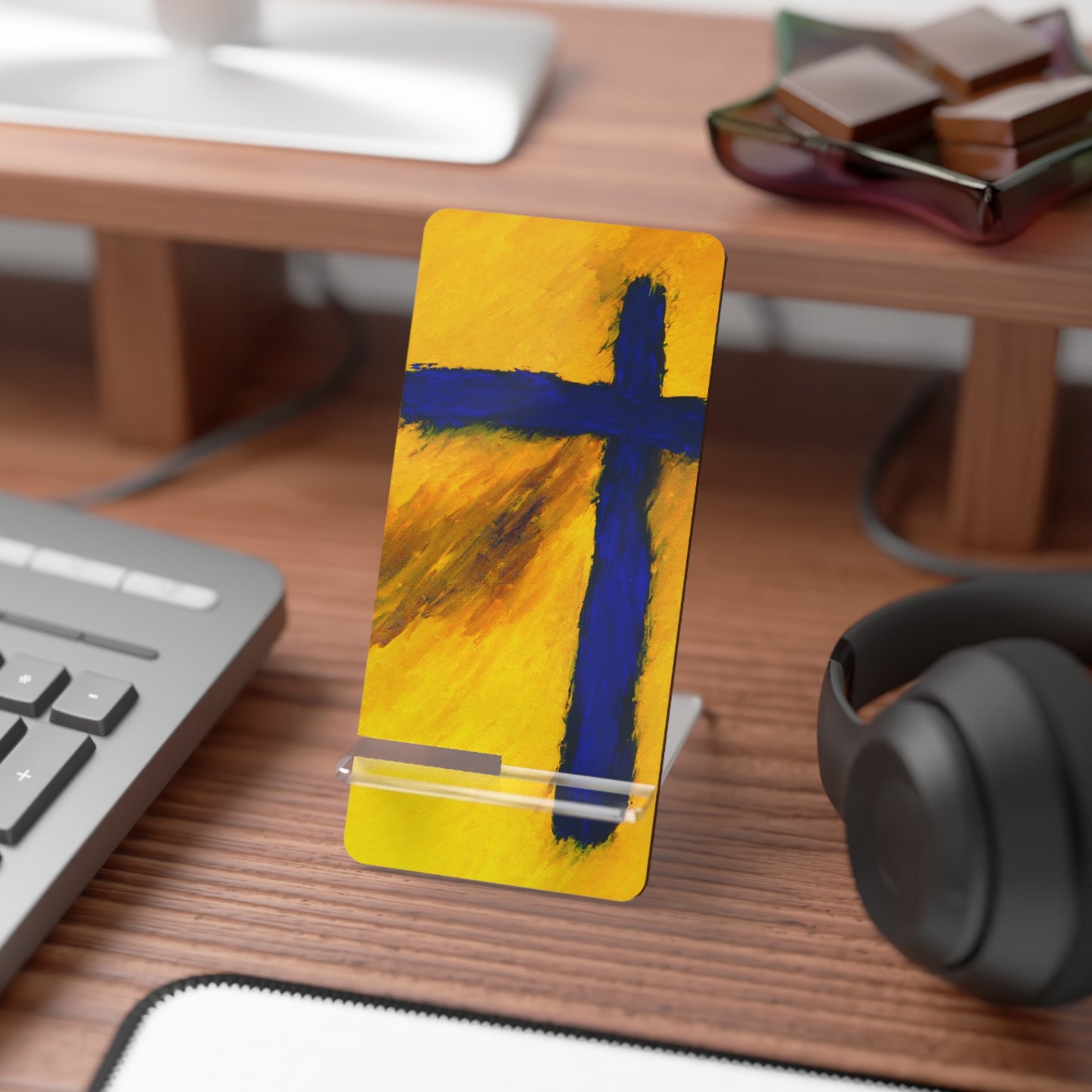 "Blue Falcon - Cross Painting Mobile Display Stand for Smartphones"