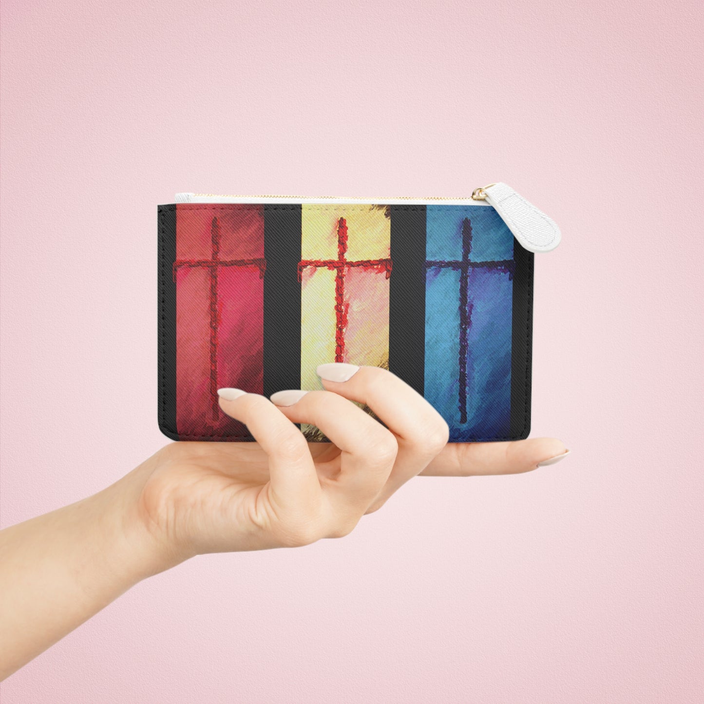 Chic and Compact Mini Clutch Bag: Inspirational Cross Art Design