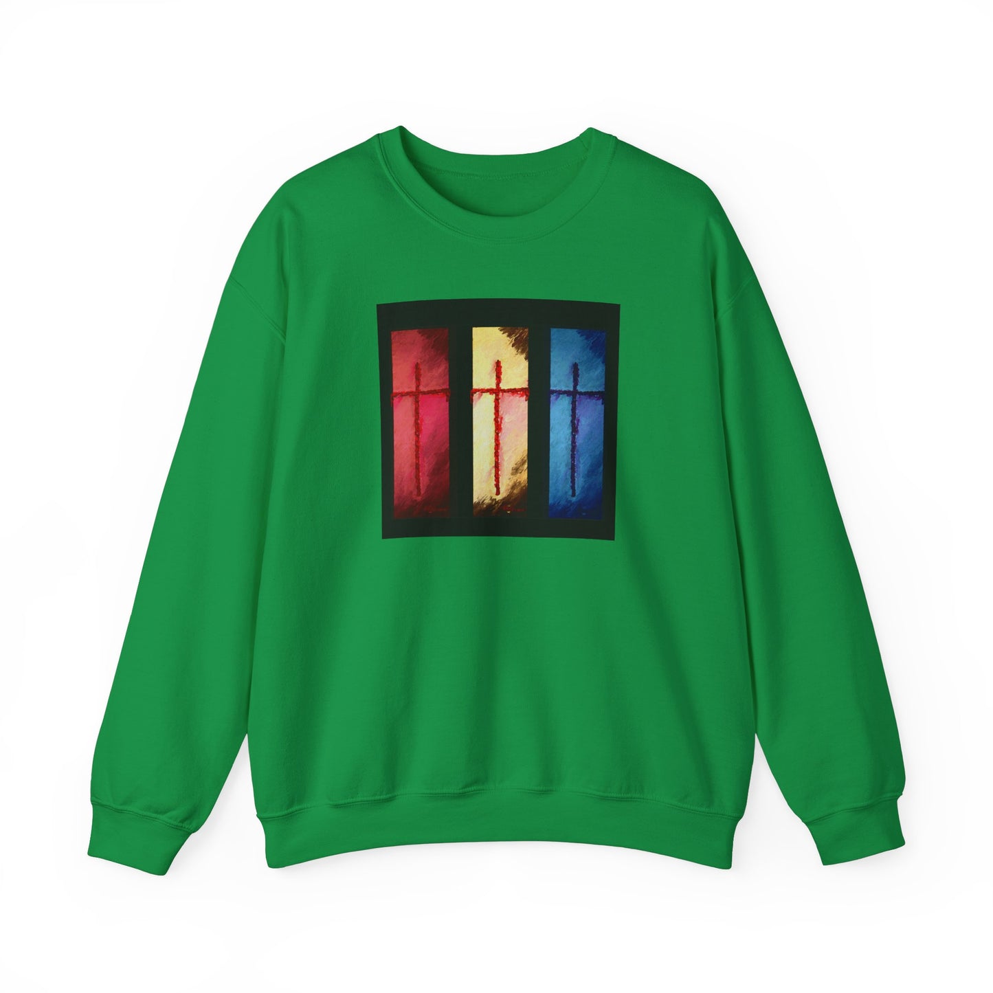 "Three Souls - Enlightened Spirit Crewneck Sweatshirt – Spiritual Cross Art Painting”