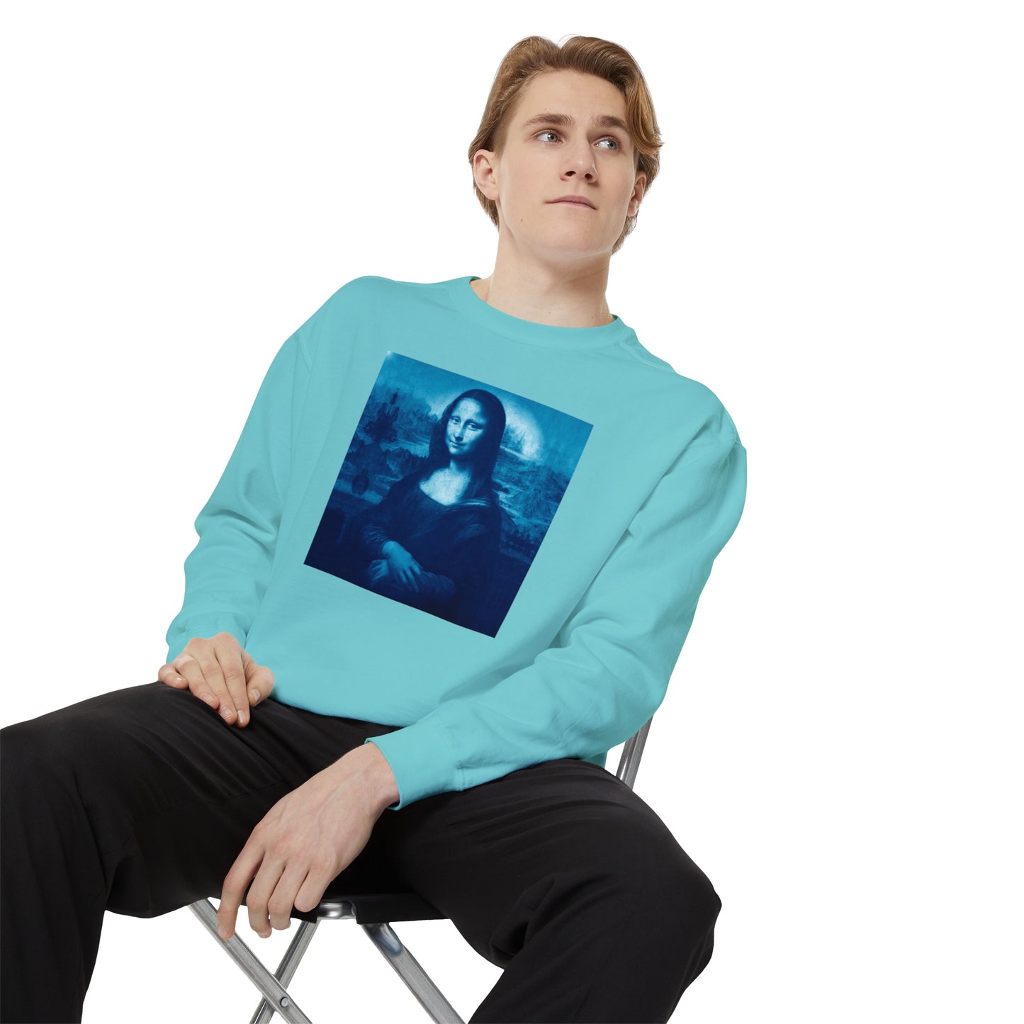 Mona Lisa (blue): Luxurious Unisex Garment-Dyed Sweatshirt