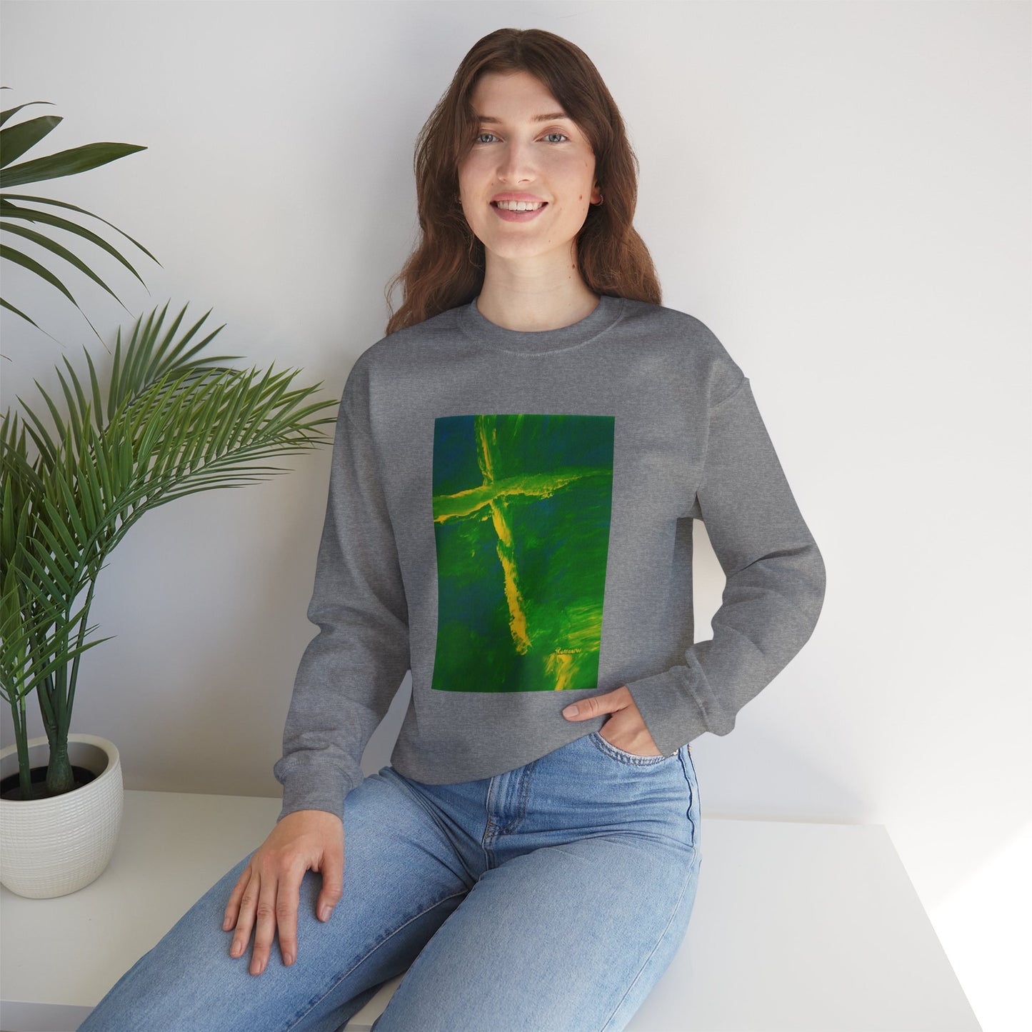 "Flight Of The Heart - Enlightened Spirit Crewneck Sweatshirt – Spiritual Cross Art Painting”