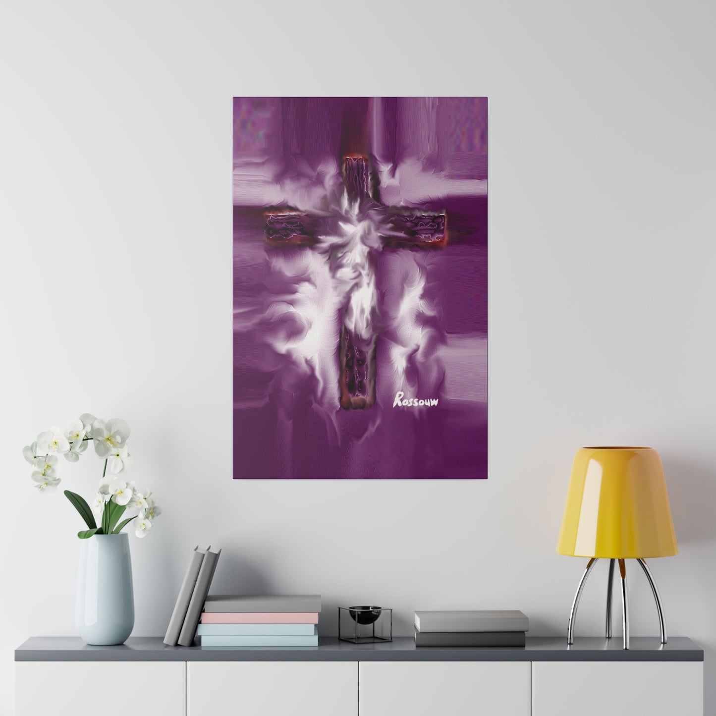 "Powerful Cross Painting - Inspirational Art by Rossouw on Matte Canvas"