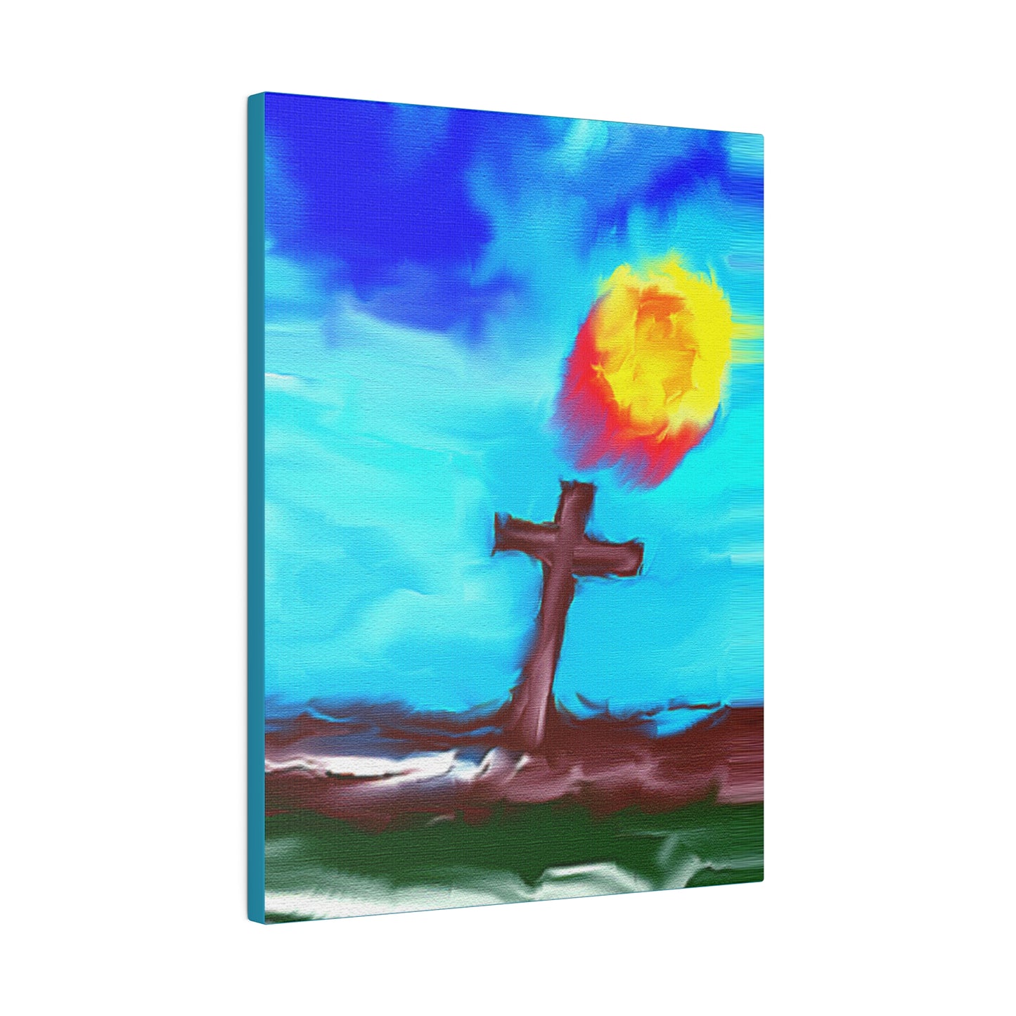 "Powerful Cross Painting - Inspirational Art by Rossouw on Matte Canvas"