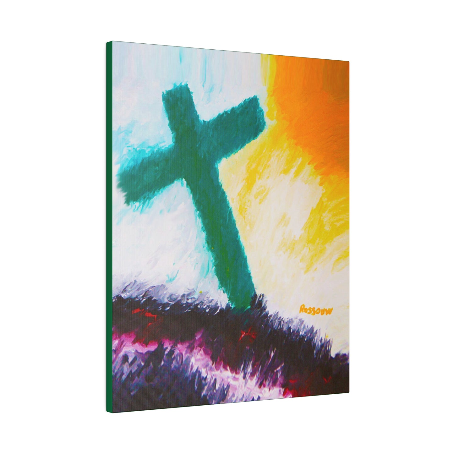 "Powerful Cross Painting - Inspirational Art by Rossouw on Matte Canvas"