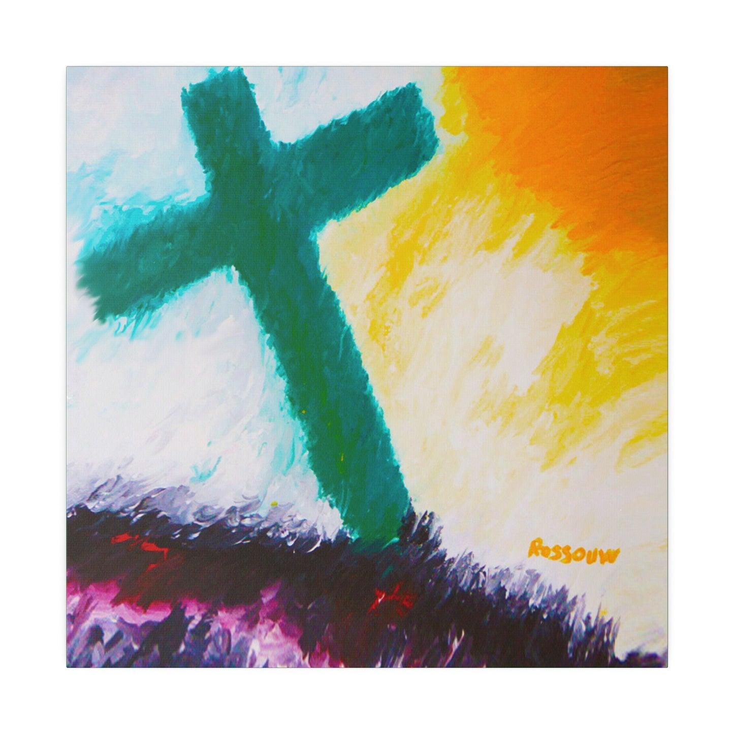 "Powerful Cross Painting - Inspirational Art by Rossouw on Matte Canvas"