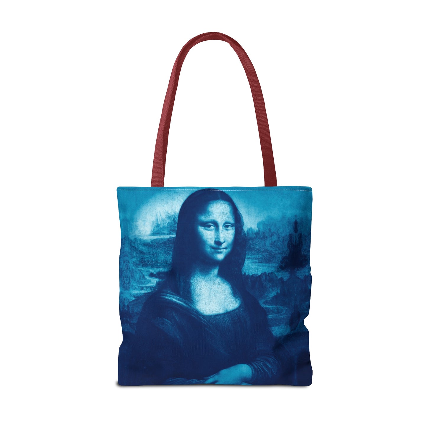 Mona Lisa (Blue) Tote Bags - Vibrant Designer Fashion Accessory with Iconic Artistry