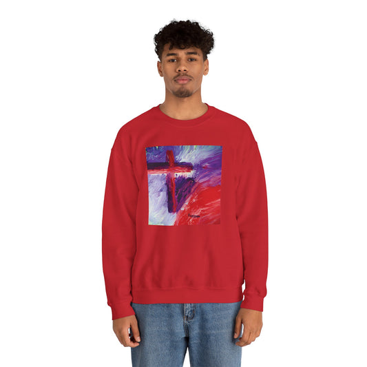 "Candy Skies - Enlightened Spirit Crewneck Sweatshirt – Spiritual Cross Art Painting”