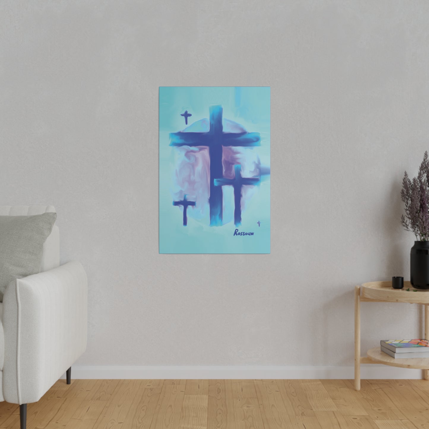 "Powerful Cross Painting - Inspirational Art by Rossouw on Matte Canvas"