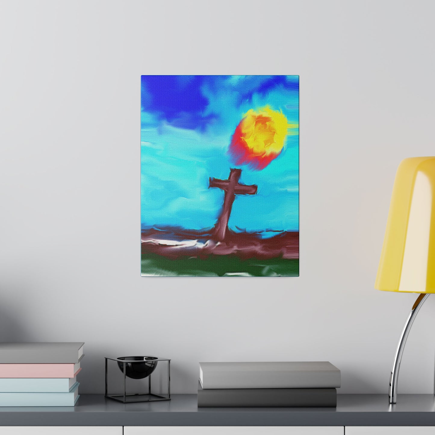 "Powerful Cross Painting - Inspirational Art by Rossouw on Matte Canvas"