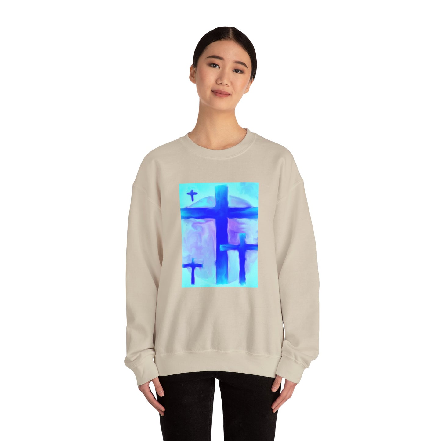 "Dream Visions - Enlightened Spirit Crewneck Sweatshirt – Spiritual Cross Art Painting”