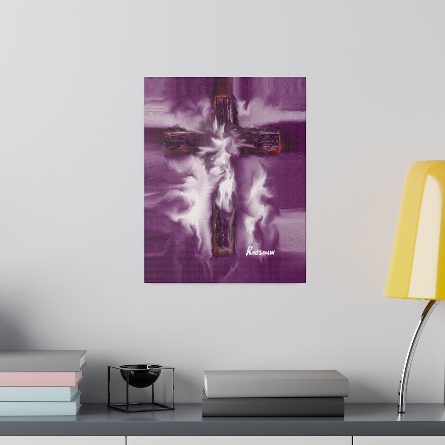 "Powerful Cross Painting - Inspirational Art by Rossouw on Matte Canvas"