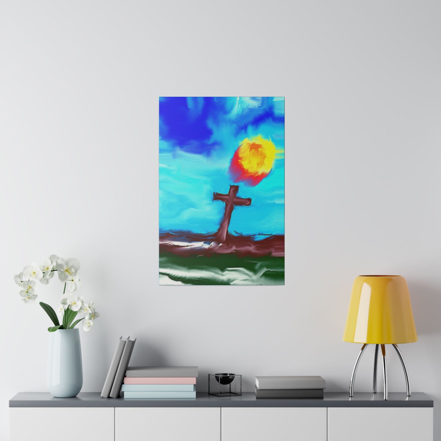 "Powerful Cross Painting - Inspirational Art by Rossouw on Matte Canvas"