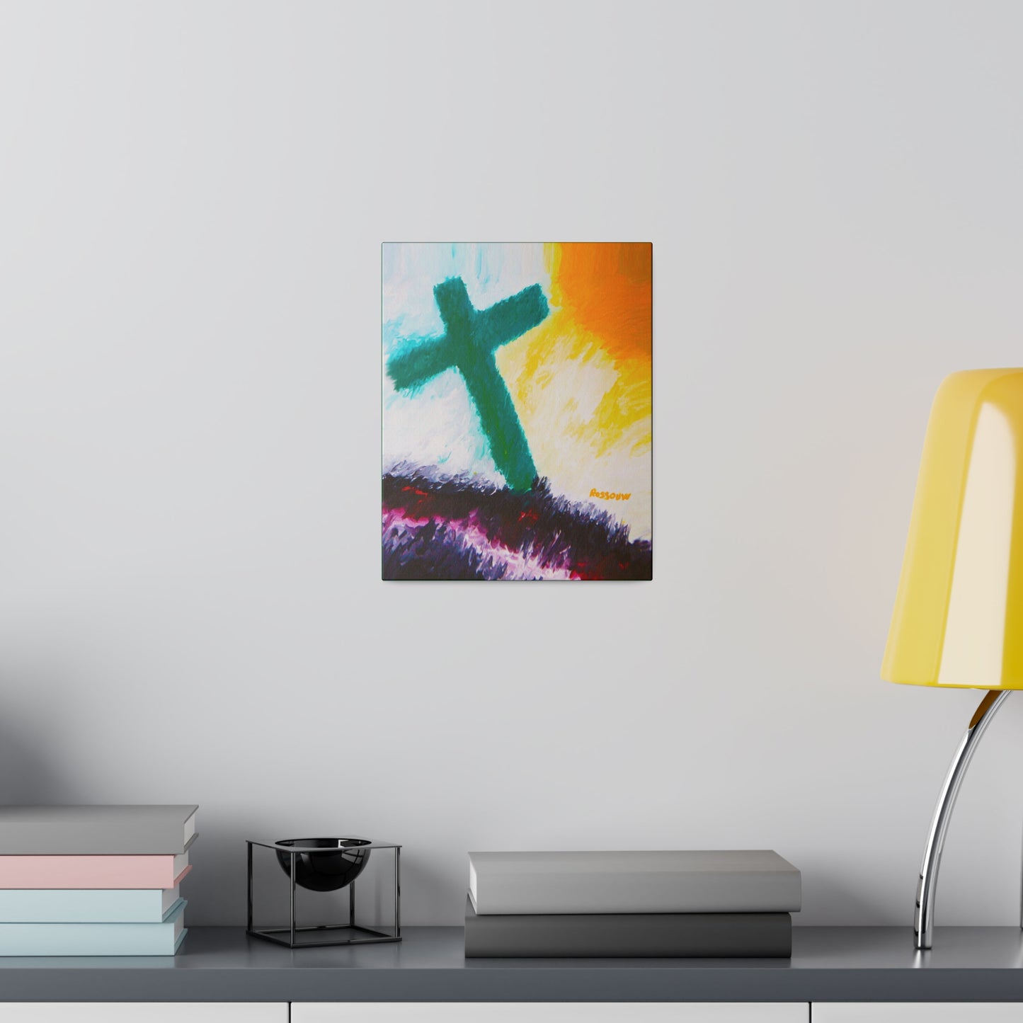 "Powerful Cross Painting - Inspirational Art by Rossouw on Matte Canvas"