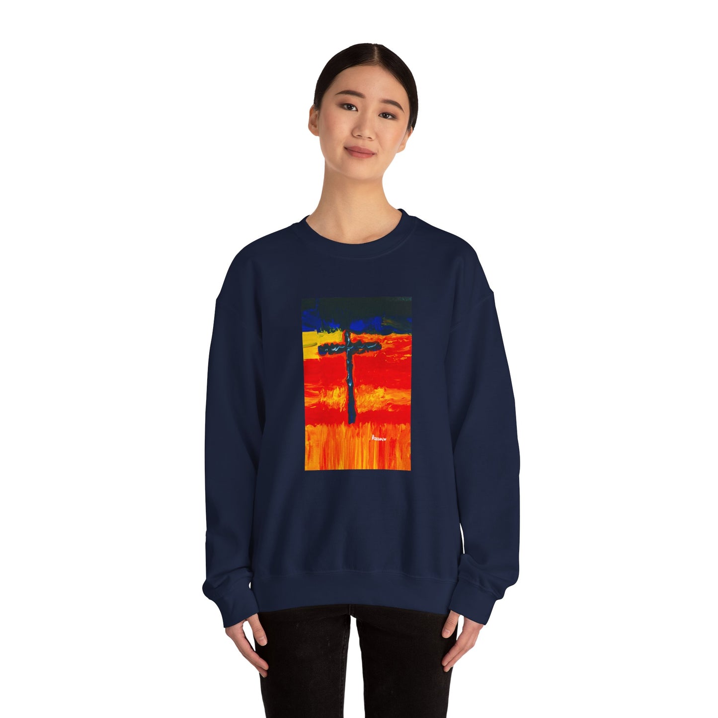 "Rainbow Warrior - Enlightened Spirit Crewneck Sweatshirt – Spiritual Cross Art Painting”