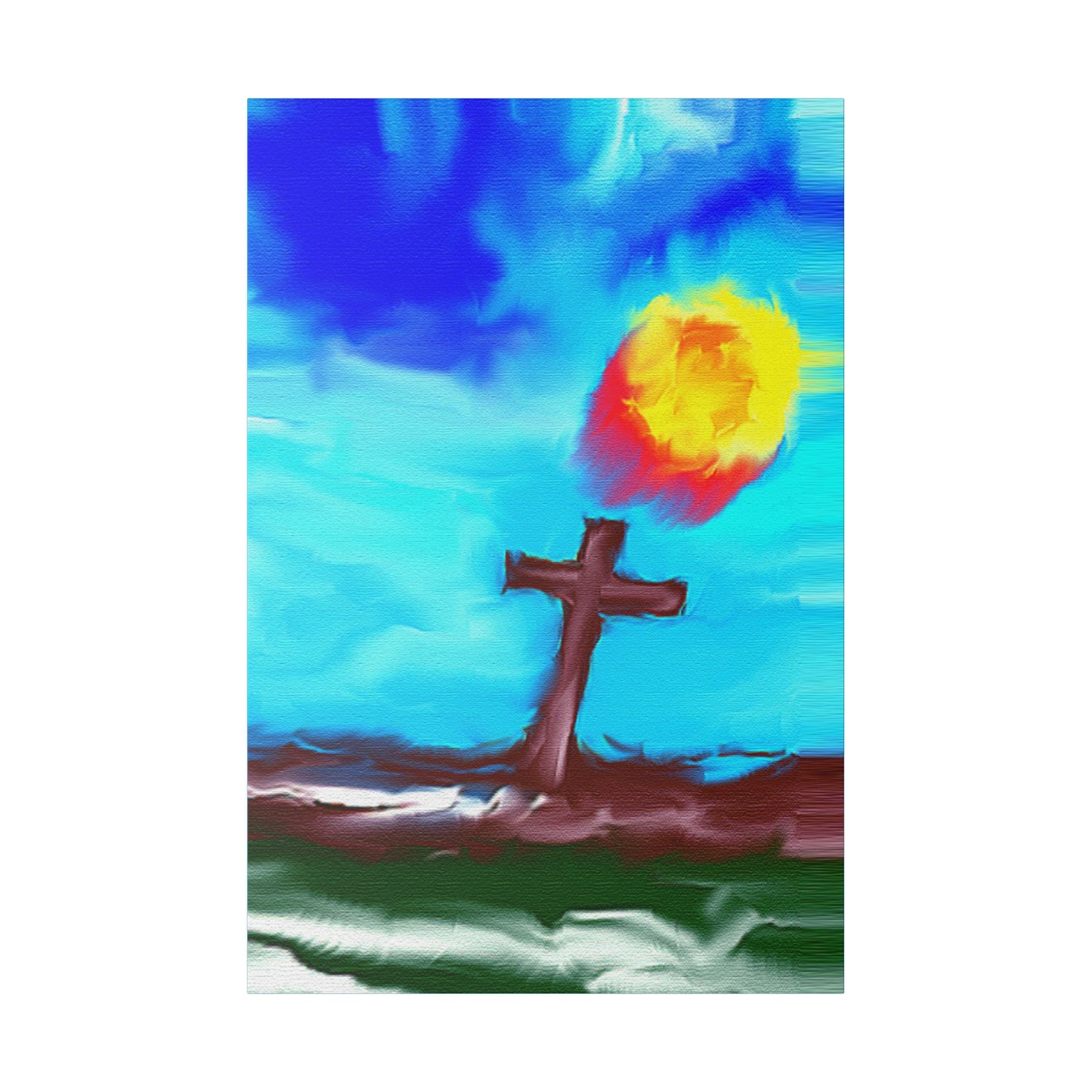 "Powerful Cross Painting - Inspirational Art by Rossouw on Matte Canvas"