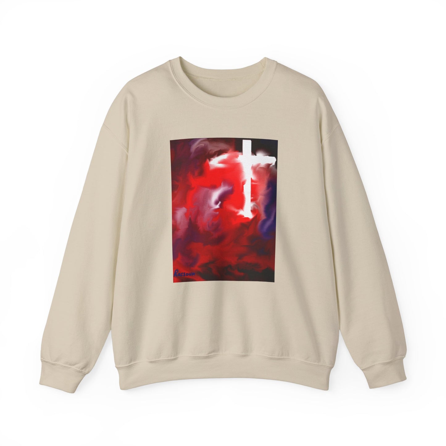 "Above The Light - Enlightened Spirit Crewneck Sweatshirt – Spiritual Cross Art Painting”