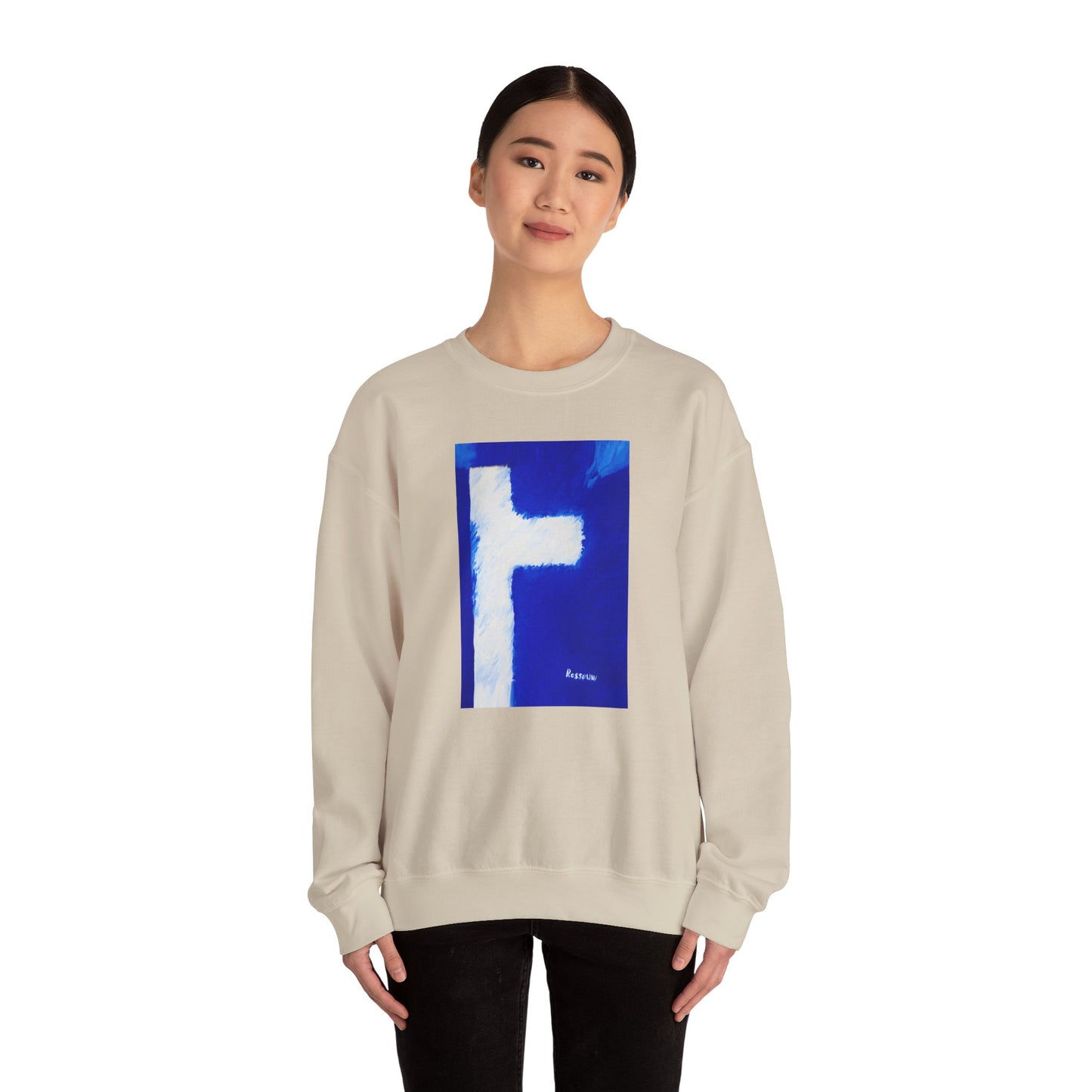 "Shadow Self - Enlightened Spirit Crewneck Sweatshirt – Spiritual Cross Art Painting”