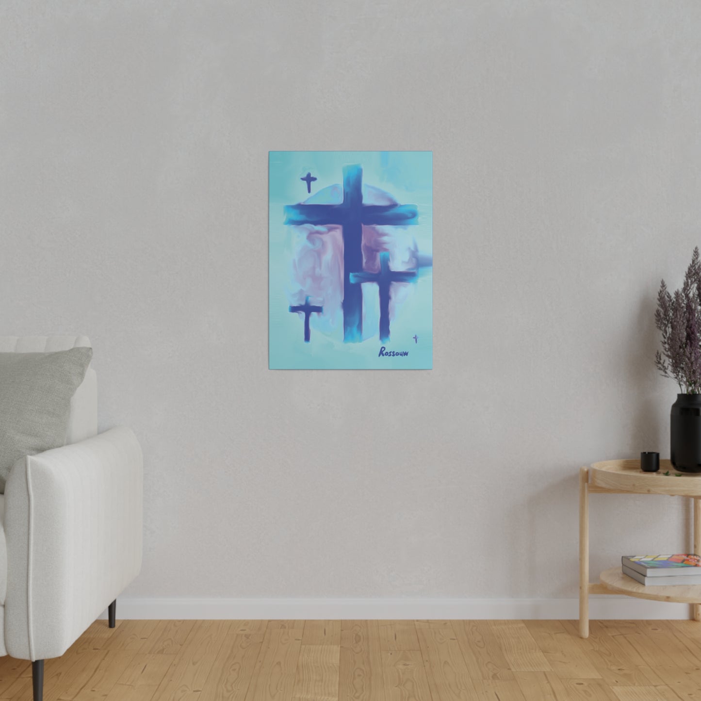 "Powerful Cross Painting - Inspirational Art by Rossouw on Matte Canvas"