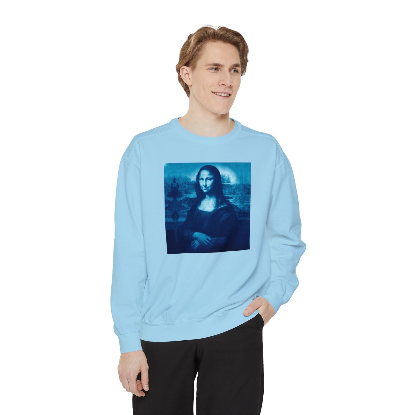 Mona Lisa (blue): Luxurious Unisex Garment-Dyed Sweatshirt