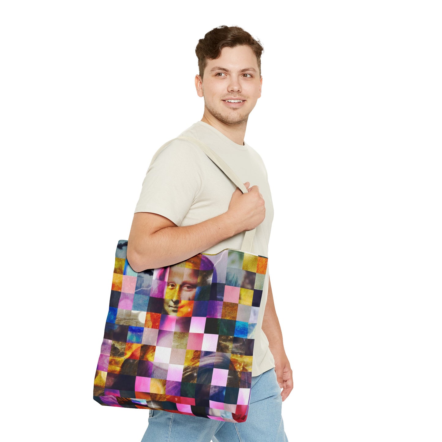 Mona Lisa (In Lights) Tote Bags - Vibrant Designer Fashion with Iconic Artistry