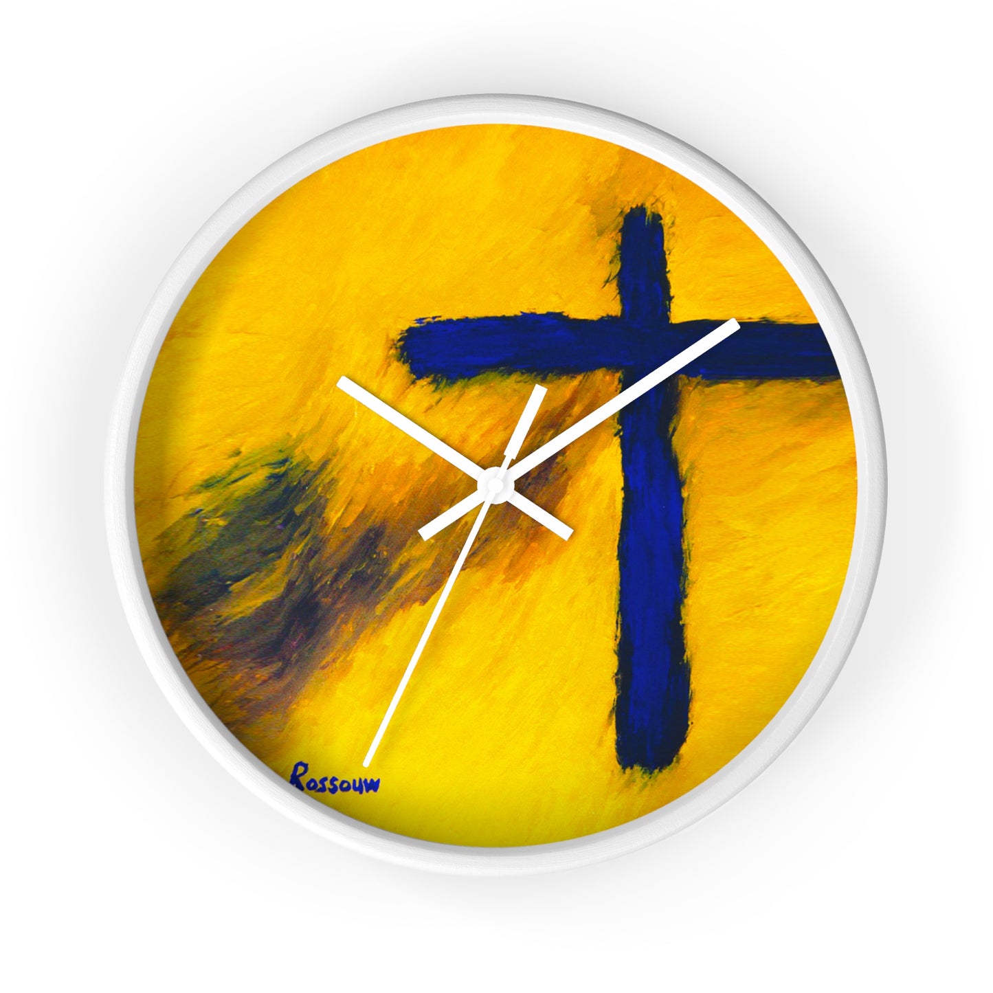 “Blue Falcon - Inspirational Cross Art Wall Clock by Rossouw"